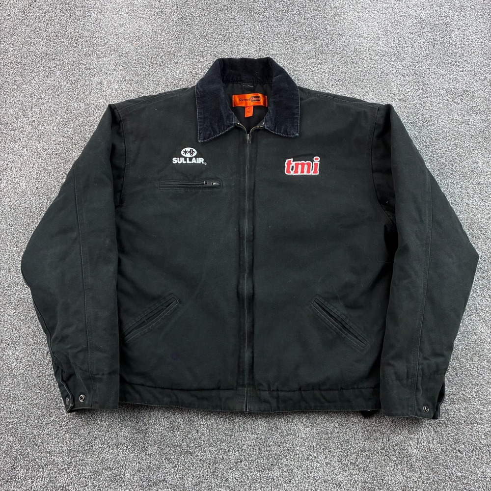CornerStone Duck Cloth Work Jacket Mens LT Black Cotton Corduroy Collar Detroit